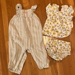 Carter’s 12m Girls Summer Bundle - Striped Jumpsuit and Floral Outfit Set